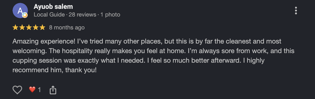 Ayuob Salem Google Review — Shifa Wellness