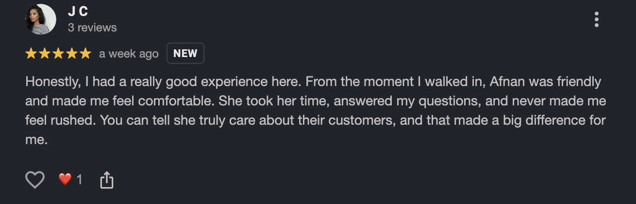 J.C. Google Review — Shifa Wellness